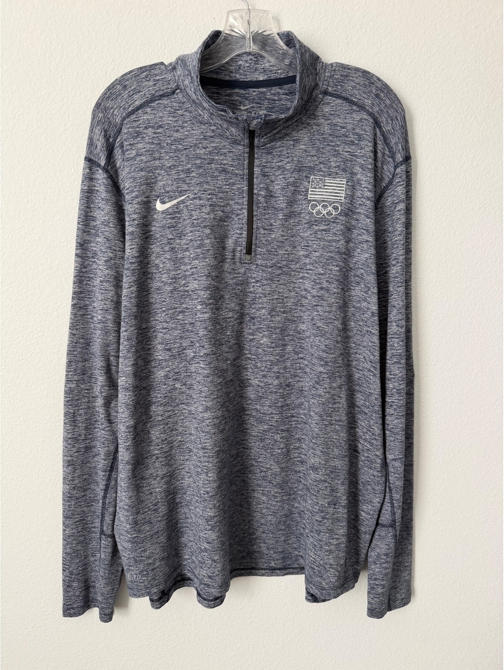 NIKE Dri-Fit Long Sleeve 1/4 Zip Blue Mélange Stretch Pullover Shirt Size XL